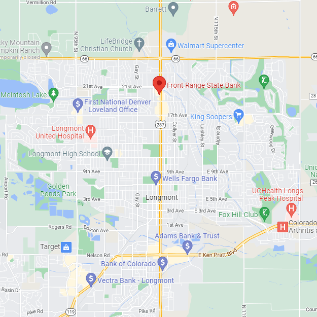 Front Range State Bank location on Longmont, Colorado map