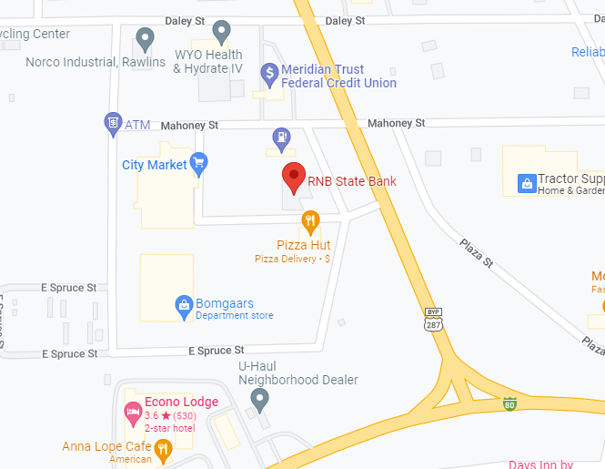 Map showing location of RNB State Bank Higley branch