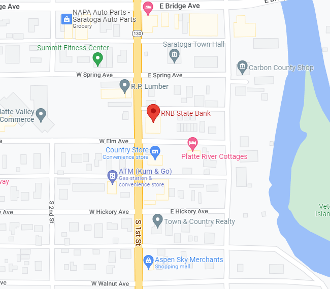 Map showing location of RNB State Bank Saratoga branch