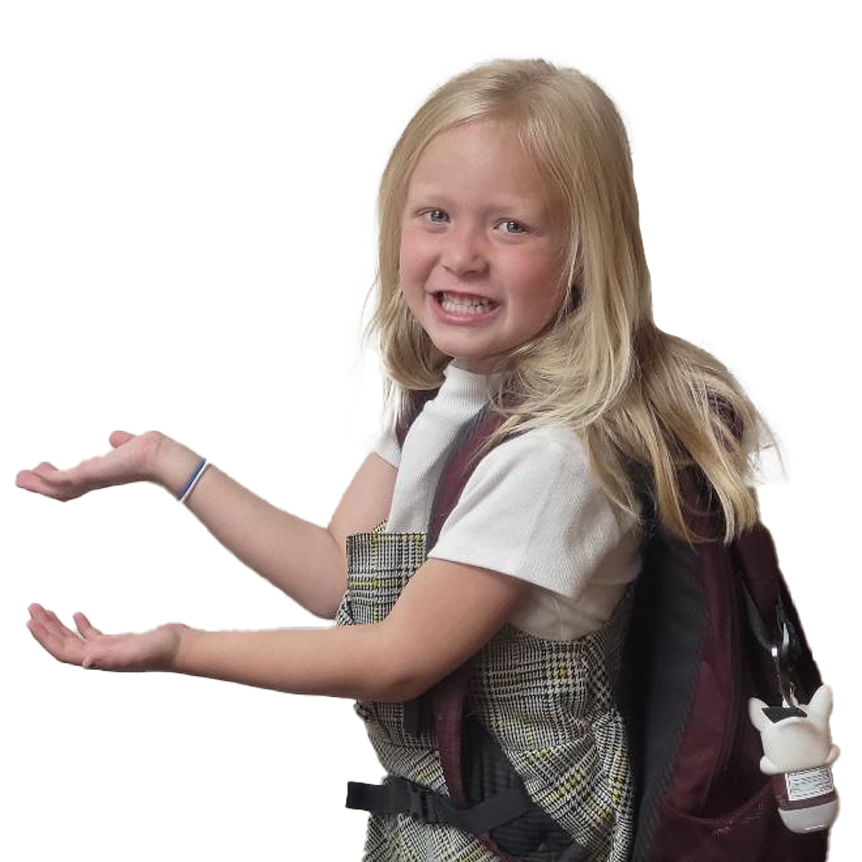 Scammers Tricks Axtynn-bottom Little girl presenting.